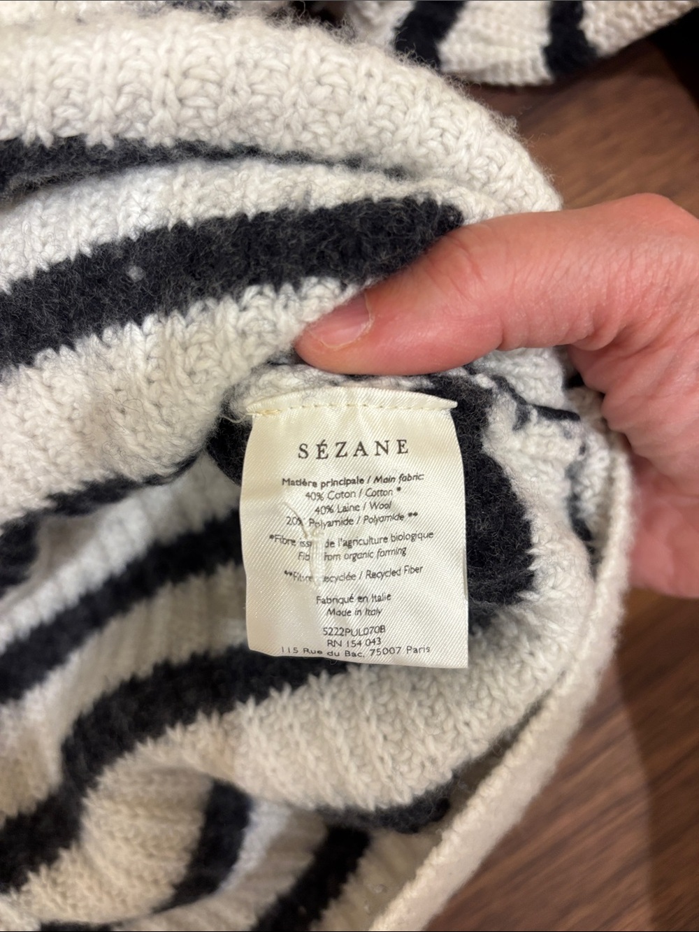 Sezane Lucas Cream and Navy Button-Front Women’s Sweater - Picture 2 of 5